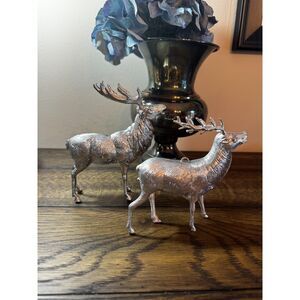 2 vintage silver Christmas reindeer ornaments must see